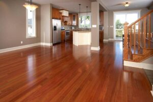 Trendy wood flooring in a modern South Florida home