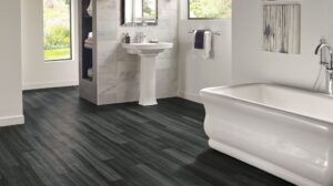 Stylish bathroom waterproof vinyl flooring installed in a South Florida home