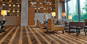 Modern commercial luxury vinyl tile flooring in a South Florida business space