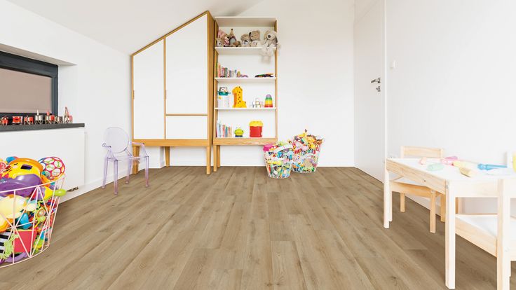 kids playing on waterproof flooring in modern living room